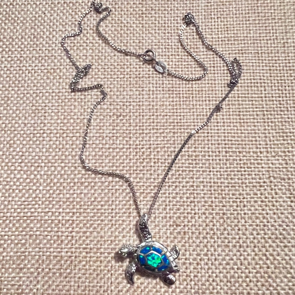 .925 Opal Sea Turtle 17” Sterling chain
